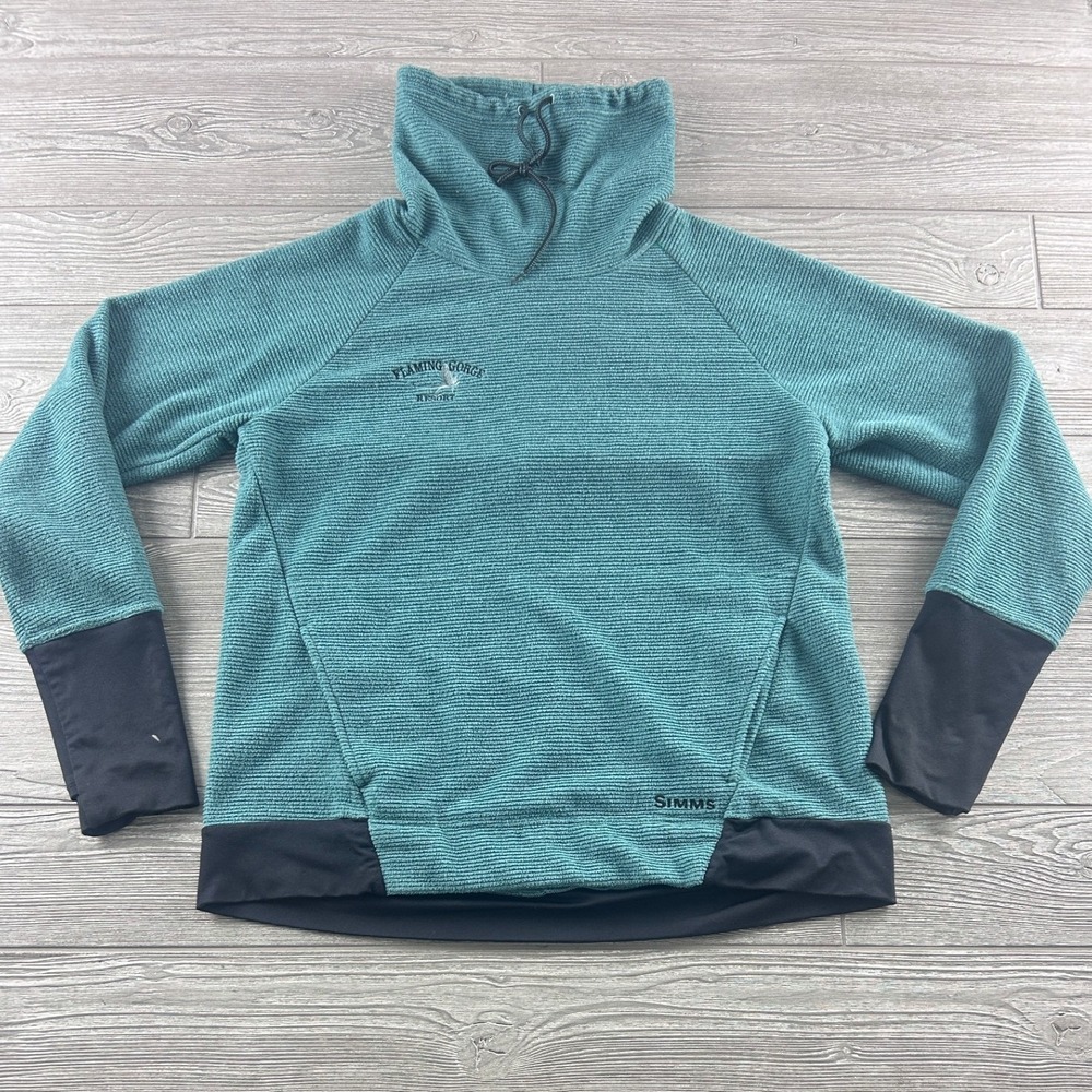 Simms Flaming Gorge Resort Fleece Pullover Teal Green Funnel Neck Mens Large